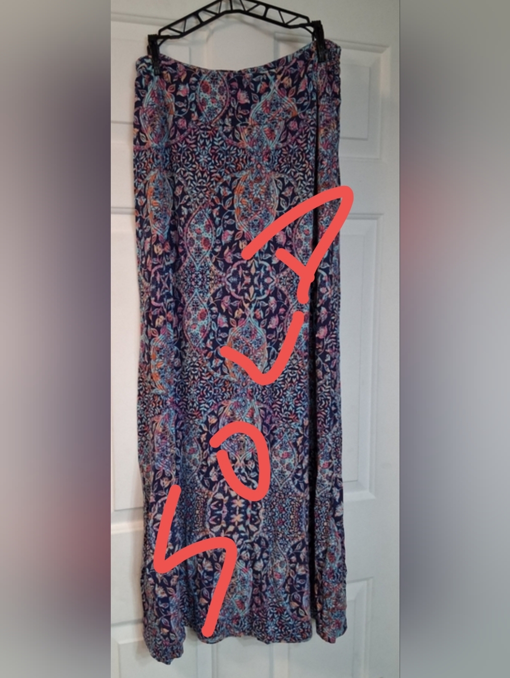 Artisan Navy Floral Mosaic Maxi Skirt with Pink & Turquoise Accents
